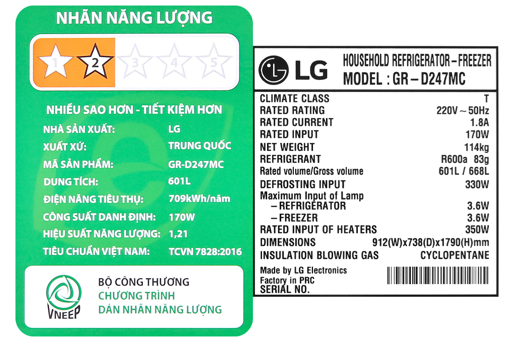 Tủ lạnh LG Inverter 601 lít Side By Side GR-D247MC