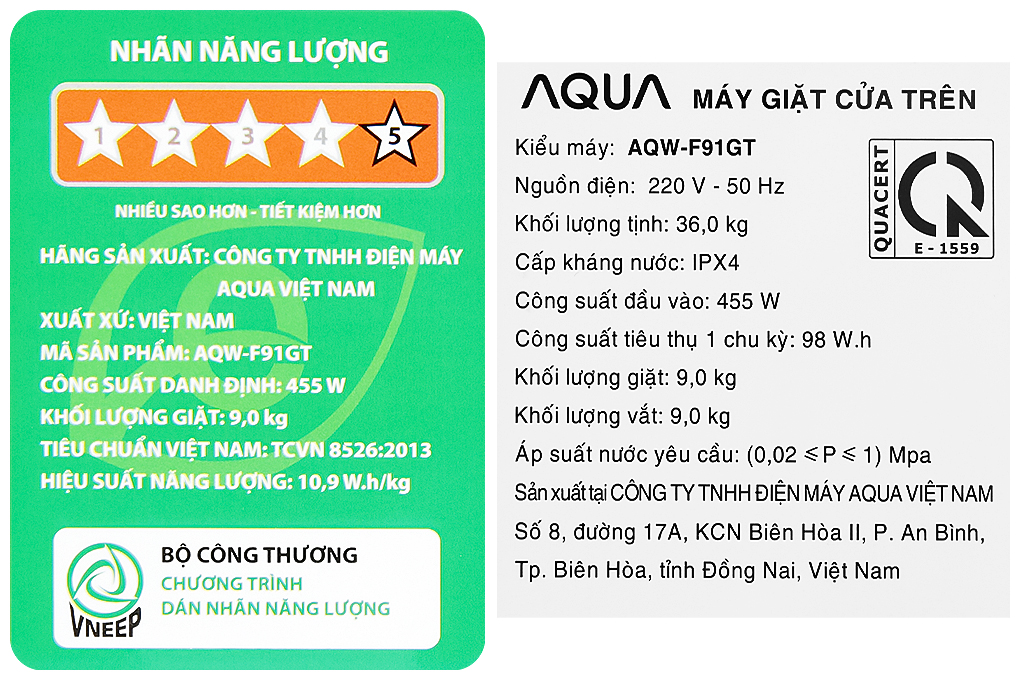 Máy giặt Aqua 9 kg AQW-F91GT S