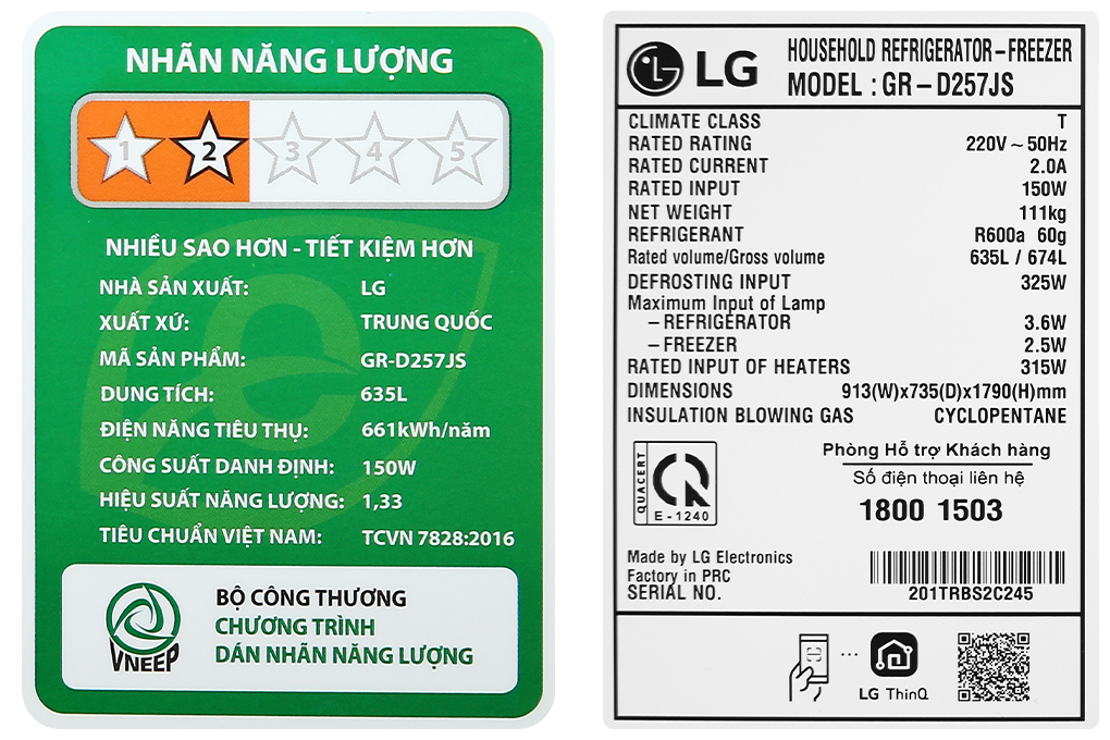Tủ lạnh LG Inverter 635 lít Side By Side GR-D257JS
